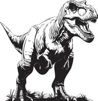 Standing T-Rex dinosaur in detailed black and white ink drawing vector