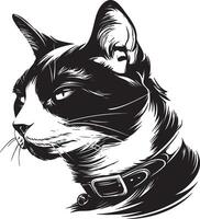 Cat head with collar in sharp black and white side profile illustration vector