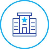 Minimalist building icon with star emblem inside a blue circular frame design vector