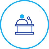 Blue Line Icon of a Person Speaking at a Podium in a Circular Frame vector