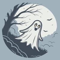 A cartoon ghost with a full moon in the background vector