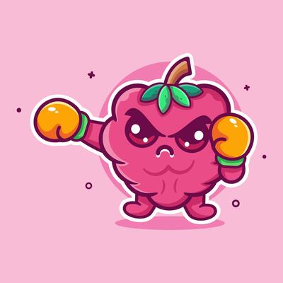 serious raspberry fruit character mascot playing boxing sport isolated cartoon