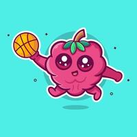 happy raspberry fruit character mascot playing basketball isolated cartoon vector