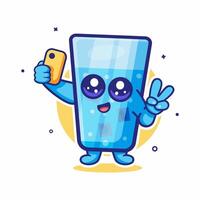smiling ice water drink character mascot taking a selfie with a smartphone isolated cartoon vector