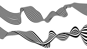 Twisted black and white striped wave forms for abstract optical illusion and modern background vector