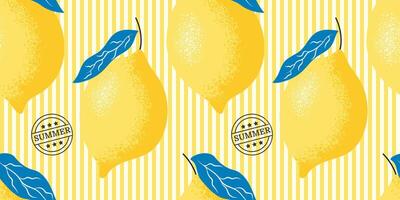 Seamless pattern with Amalfi lemons, Italian script and botanical border. illustration for packaging or decor vector