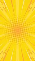 Yellow halftone comic vertical background with fast lines around and lightning bolts. illustration. Suitable for comics, prints, posters, etc. vector