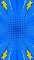 Blue halftone comic vertical background with fast lines around and lightning. illustration. Suitable for comics, prints, posters, etc. vector