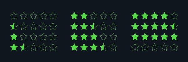 Green Star Rating System Illustration with Varying Scores on Dark Background vector