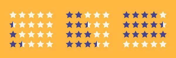 star rating rows displaying full, half, and empty stars to represent different score levels vector