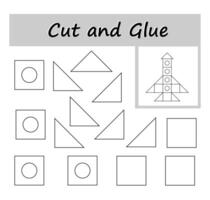 DIY worksheet. Color, cut parts of the image and glue on the paper. illustration of cartoon rocket. vector