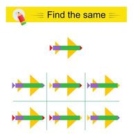 Puzzle game for kids. Task for development of attention and logic. Need to find same group of cartoon airplanes. vector