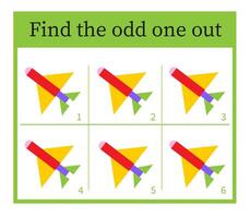Puzzle game for children. Task for development of attention and logic. Cartoon rocketship. vector