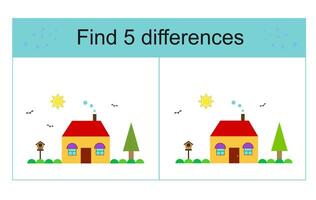 Find 5 differences. Logic game for kids vector