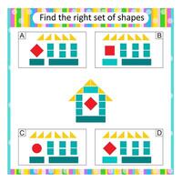 Puzzle for kids. Find the correct set of cartoon house. Answer is D. vector