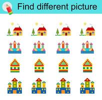 Logic game for children. Find different picture. illustration of the house, castle. vector