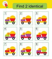 Fun puzzle game. Need to find two identical trucks. Answer is 1,8. vector