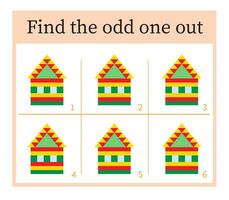 Puzzle game for children. Task for development of attention and logic. Cartoon colorful house. vector