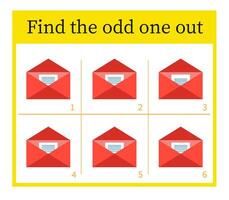 Puzzle game for children. Task for development of attention and logic. Cartoon letter envelope vector