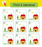 Fun puzzle game. Need to find two identical houses. Answer is 4,8. vector