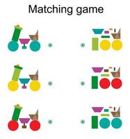 Matching game for kids. Find the correct color of cartoon motorcycle and match. vector
