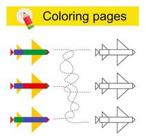Game for kids. Go through the maze and color a cartoon airplane according to the pattern. vector