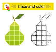 Trace and color for children. Preschool worksheet for practicing fine motor skills. Cartoon pear. vector