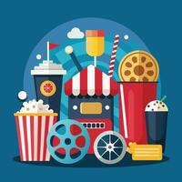 Movie Night Popcorn, Soda, and Reel Fun A Cinematic Delight vector
