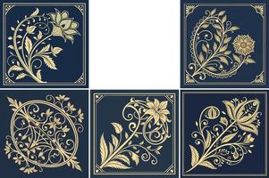 Elegant Gold Floral Designs Six Exquisite Square Tile Patterns for Digital or Print Projects vector