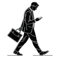 Silhouette ,of a Businessman Walking and Using Mobile Device vector