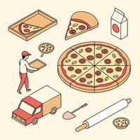 Delicious Pizza Delivery Isometric Illustration of Pizza Making and Delivery Process vector