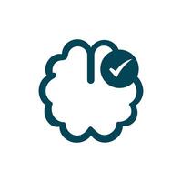Brain with check mark icon for smart thinking concept vector