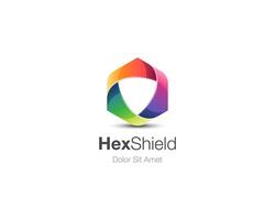 Colorful hexagon with negative shield logo vector