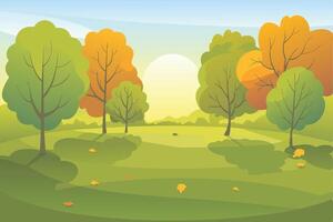 illustration of a forest landscape with trees and grass vector