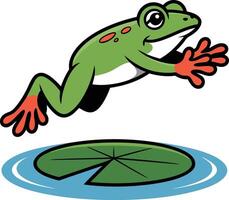 Frog jumping on a lily pad vector