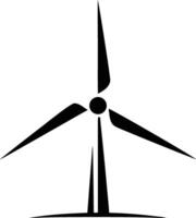 A wind turbine is shown in black and white vector