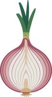 An onion with a green stem and a red bulb vector