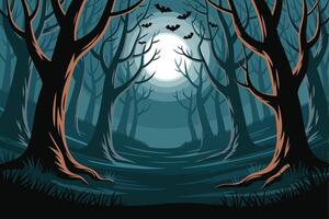 Halloween forest with bats and trees vector
