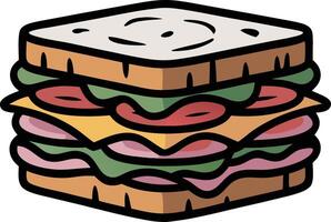 A sandwich with meat, cheese and lettuce vector
