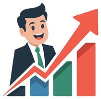 A man in a suit is smiling and pointing up vector