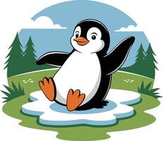 Penguin on ice vector