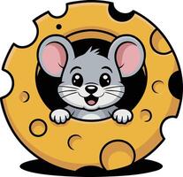 Mouse in cheese hole illustration vector