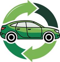 A green car with arrows pointing to it vector