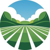 A green field with trees and clouds vector