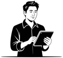 A man holding a tablet computer in his hand vector