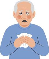 An old man with a tissue in his hand vector