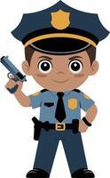 Cartoon police officer holding gun and pointing at the camera vector