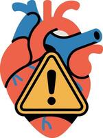 An image of a human heart with a caution sign vector
