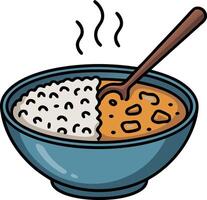 A bowl of rice and curry with a spoon vector