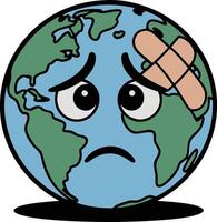 Earth with bandage and sad face illustration vector